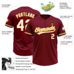 Custom Name Number Unisex Softball Jersey - Personalized Crimson White-Yellow Two-Button Design Personalized Crimson White-Yellow