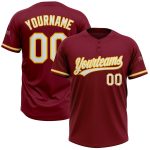 Custom Name Number Unisex Softball Jersey - Personalized Crimson White-Yellow Two-Button Design Personalized Crimson White-Yellow