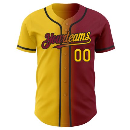 Custom Gradient Baseball Jersey - Personalized Crimson Yellow-Black Team Design with Name and Number Personalized Crimson