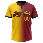 Personalized Unisex Softball Jersey - Crimson Yellow-Black Gradient, Fashionable Two-Button Design Personalized Crimson Yellow-Black