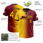 Personalized Unisex Softball Jersey - Crimson Yellow-Black Gradient, Fashionable Two-Button Design Personalized Crimson Yellow-Black