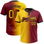 Personalized Unisex Softball Jersey - Crimson Yellow-Black Gradient, Fashionable Two-Button Design Personalized Crimson Yellow-Black