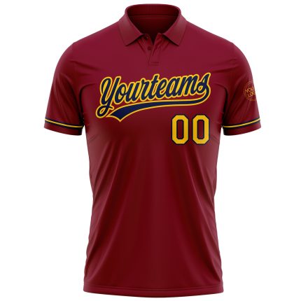 Personalized Vapor Golf Polo Shirt in Crimson Yellow-Navy, Performance Fabric for Comfort and Style Personalized Crimson