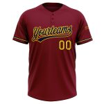 Personalized Softball Jersey in Crimson Yellow-Navy, Unisex, Two-Button Design Personalized Crimson Yellow-Navy Two-Button