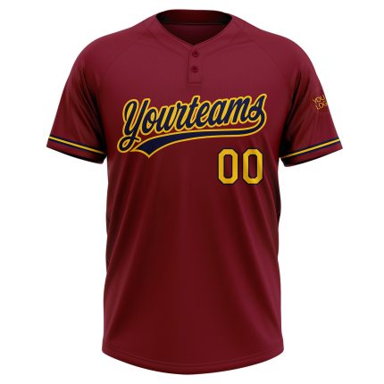 Personalized Softball Jersey in Crimson Yellow-Navy, Unisex, Two-Button Design Personalized Crimson Yellow-Navy Two-Button