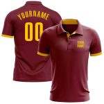 Custom Name and Number Performance Golf Polo Shirt Crimson Yellow - Personalized Team Apparel Personalized Crimson Yellow