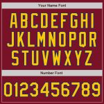 Personalized Varsity Letterman Bomber Jacket in Crimson Yellow-Royal Two Tone Full-Snap Design Personalized Crimson Yellow-Royal