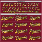 Personalized Varsity Letterman Bomber Jacket in Crimson Yellow-Royal Two Tone Full-Snap Design Personalized Crimson Yellow-Royal