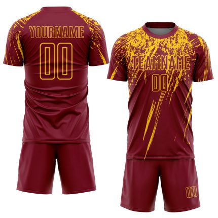 Personalized Sublimation Soccer Jersey - Crimson Yellow Uniform for Teams and Players Personalized Crimson Yellow Sublimation