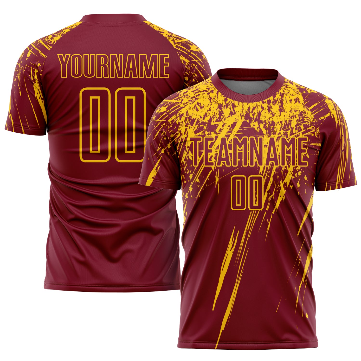 Custom Name and Number Sublimation Soccer Jersey in Crimson Yellow - Personalized Team Uniform Personalized Crimson Yellow