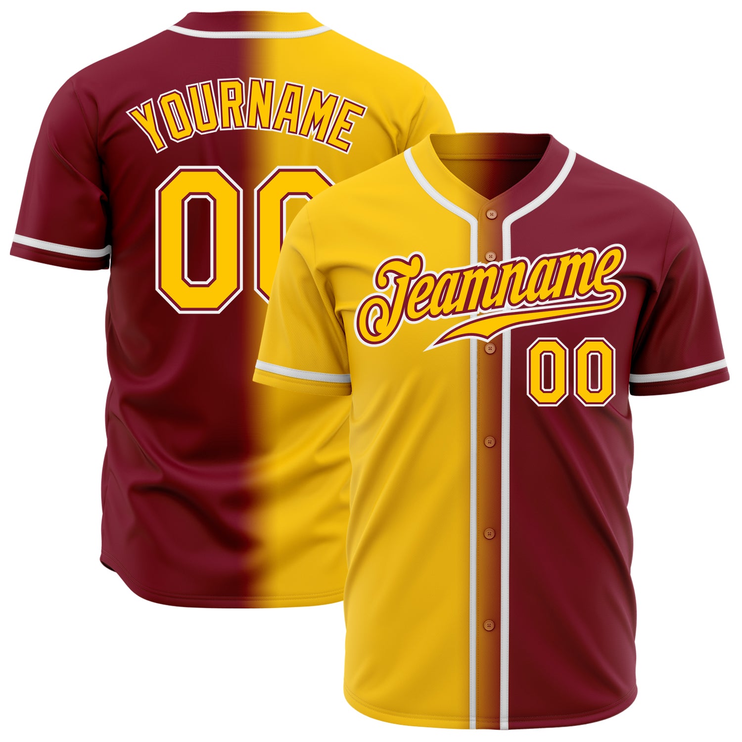 Custom Gradient Baseball Jersey with Personalized Name & Number in Crimson Yellow-White Personalized Crimson Yellow-White