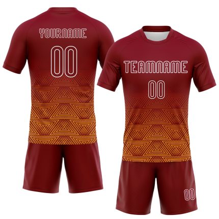 Custom Name Number Volleyball Uniform Jersey Geometric Shape Sublimation Crimson Yellow-White for Team Personalized Crimson
