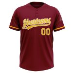 Custom Unisex Softball Jersey with Personalized Name & Number - Crimson Yellow-White Two-Button Design Personalized Crimson
