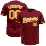 Personalized Two-Button Unisex Softball Jersey in Crimson Yellow and White Personalized Crimson Yellow-White Two-Button Unisex