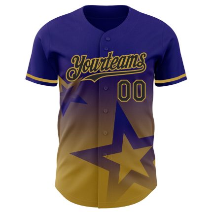 Personalized 3D Gradient Twinkle Star Baseball Jersey in Dark Purple and Gold Personalized Dark Purple Black-Old Gold 3D