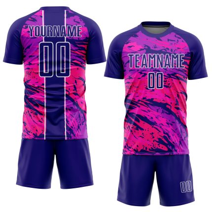 Custom Sublimation Soccer Uniform Jersey - Personalized Abstract Dark Purple Hot Pink-White with Name and Number Personalized