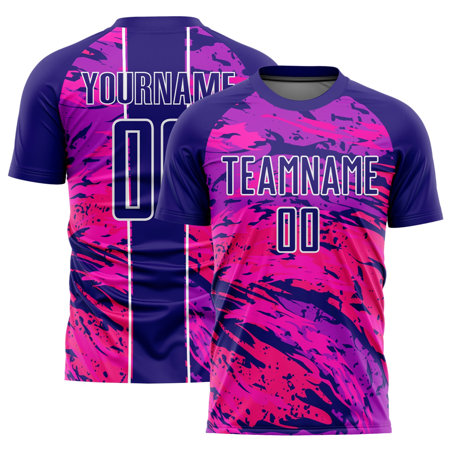 Custom Sublimation Soccer Uniform Jersey - Personalized Abstract Dark Purple Hot Pink-White with Name and Number Personalized