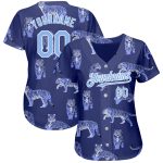 Personalized 3D Tiger Baseball Jersey - Dark Purple Light Blue-White Design Personalized Dark Purple Light Blue-White 3D