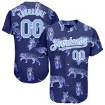 Personalized 3D Tiger Baseball Jersey - Dark Purple Light Blue-White Design Personalized Dark Purple Light Blue-White 3D