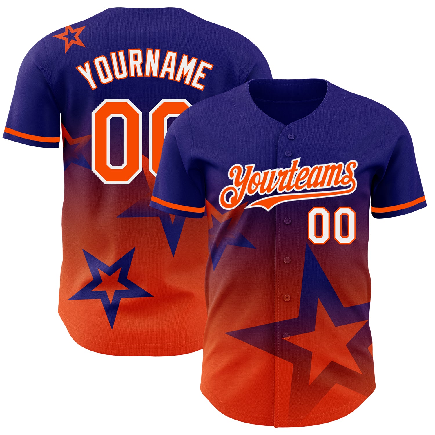 Custom Name and Number Baseball Jersey - Dark Purple Orange-White 3D Twinkle Star Gradient Design Personalized Dark Purple