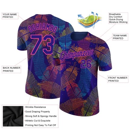 Personalized 3D Feather T-Shirt in Dark Purple and Pink - Performance Wear Personalized Dark Purple Pink 3D Feather Performance
