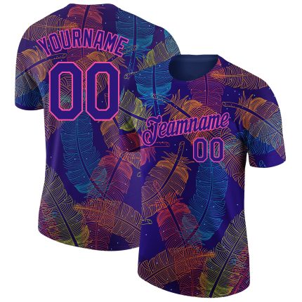 Personalized 3D Feather T-Shirt in Dark Purple and Pink - Performance Wear Personalized Dark Purple Pink 3D Feather Performance