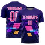Personalized Geometric Shapes Soccer Jersey - Dark Purple Pink White Sublimation Uniform Personalized Dark Purple Pink-White