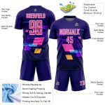 Custom Soccer Jersey with Name and Number - Personalized Dark Purple Pink-White Geometric Shapes Design Personalized Dark