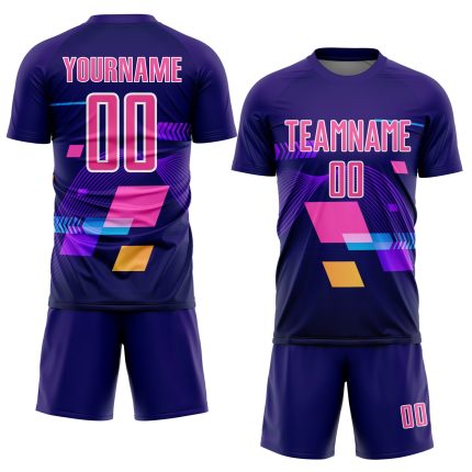 Personalized Geometric Shapes Soccer Jersey - Dark Purple Pink White Sublimation Uniform Personalized Dark Purple Pink-White