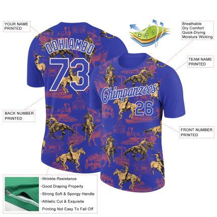 Personalized 3D Cowboy Rodeo Performance T-Shirt in Dark Purple and White Personalized Dark Purple White 3D Cowboy Rodeo