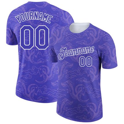Custom 3D Dragon T-Shirt in Dark Purple and White for Performance Wear Personalized Dark Purple White 3D Dragon Performance