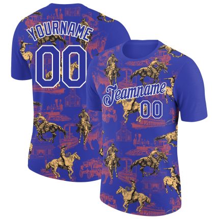 Custom Name Number Cowboy Rodeo Performance T-Shirt - Personalized Dark Purple White 3D Pattern Design Personalized Dark