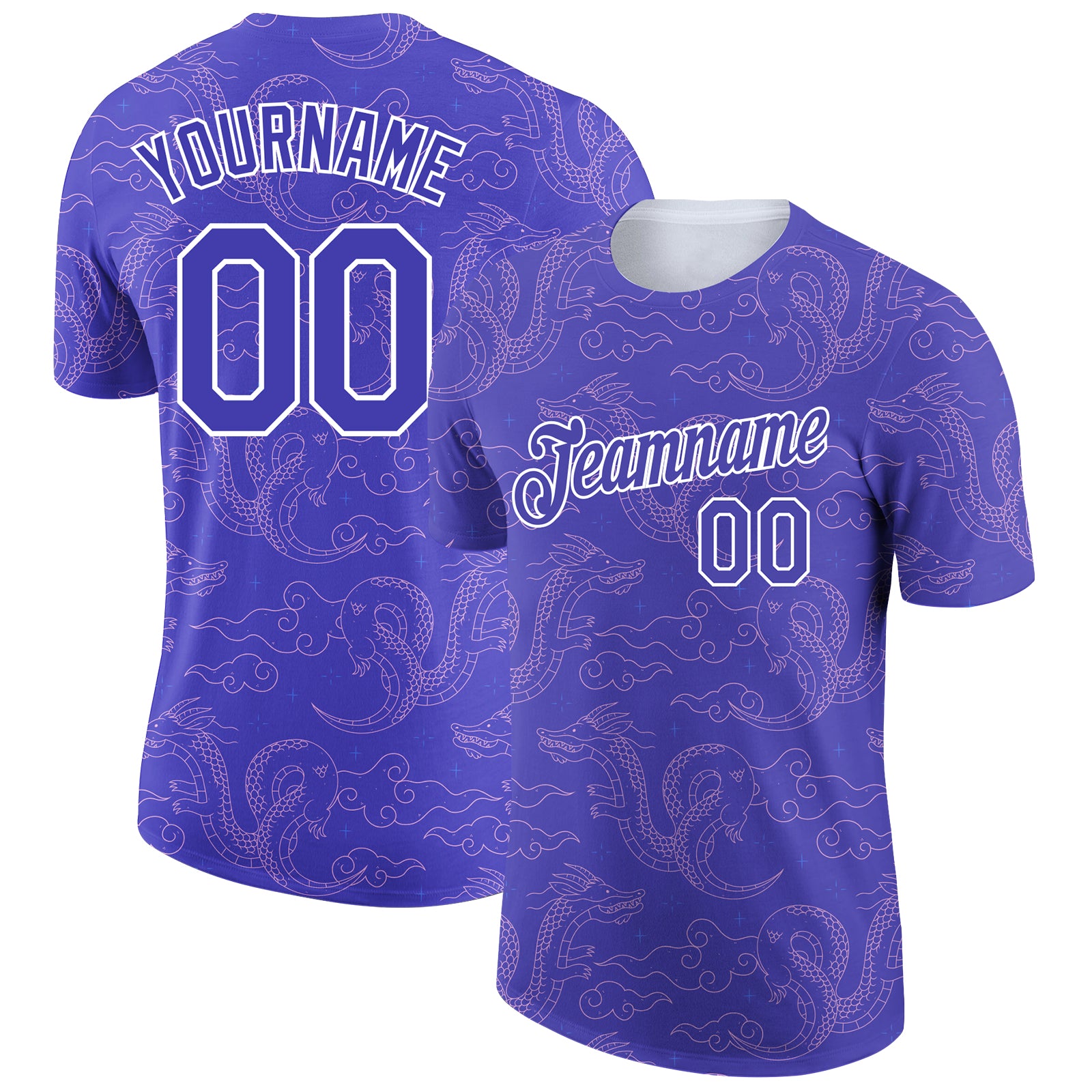 Custom Name Number 3D Pattern Dragon Performance T-Shirt - Personalized Dark Purple and White Design Personalized Dark Purple