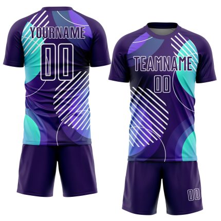 Personalized Dark Purple White Geometric Soccer Jersey Uniform - Custom Sublimation Design Personalized Dark Purple White