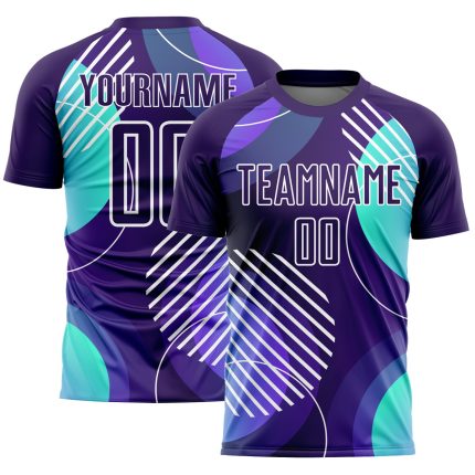 Personalized Dark Purple White Geometric Soccer Jersey Uniform - Custom Sublimation Design Personalized Dark Purple White