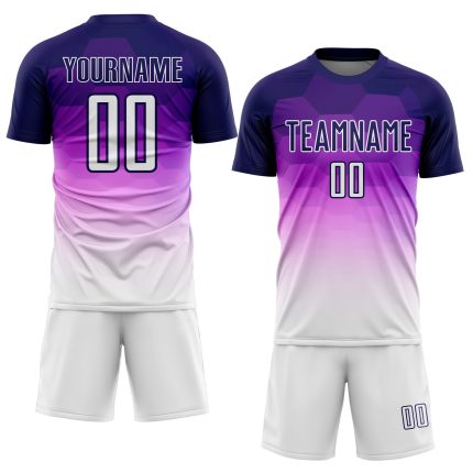 Personalized Dark Purple and White Gradient Soccer Jersey Sublimation Uniform Personalized Dark Purple White Gradient Hexagons