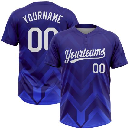 Personalized Unisex 3D Softball Jersey - Dark Purple and White-Royal Two-Button Design Personalized Dark Purple White-Royal