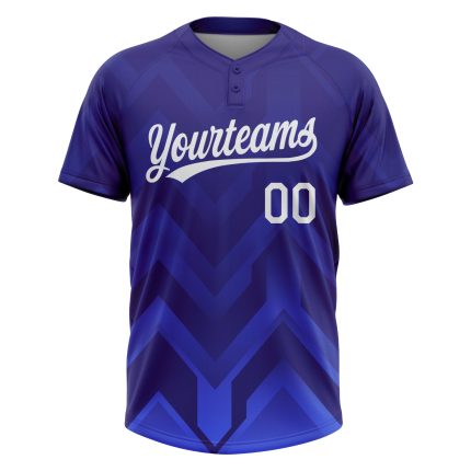 Personalized Unisex 3D Softball Jersey - Dark Purple and White-Royal Two-Button Design Personalized Dark Purple White-Royal