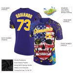 Personalized 3D Skull American Flag Performance T-Shirt in Dark Purple Yellow-White Personalized Dark Purple Yellow-White