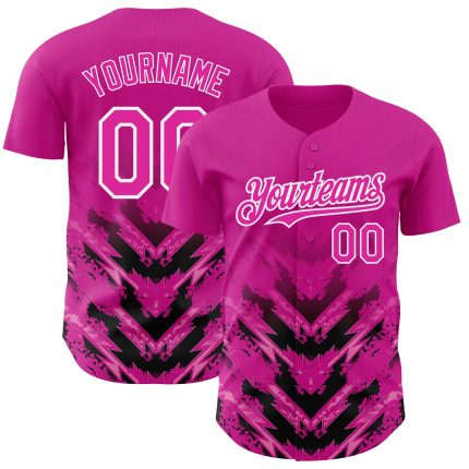 Personalized 3D Abstract Arrow Baseball Jersey in Deep Pink and Black-White Personalized Deep Pink Black-White 3D Abstract