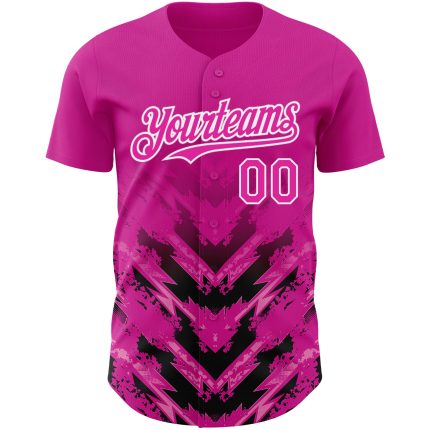 Personalized 3D Abstract Arrow Baseball Jersey in Deep Pink and Black-White Personalized Deep Pink Black-White 3D Abstract