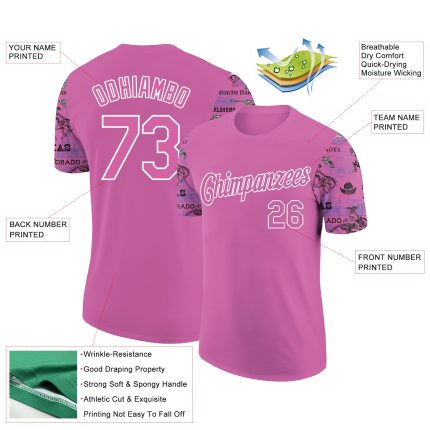 Custom Team Name Number Deep Pink White Cowboy Rodeo Performance T-Shirt 3D Pattern Design Personalized Deep Pink White 3D