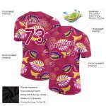 Personalized Deep Pink Tropical Palm Leaf Performance T-Shirt - 3D Design for Comfort and Style Personalized Deep Pink White
