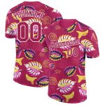 Personalized Deep Pink Tropical Palm Leaf Performance T-Shirt - 3D Design for Comfort and Style Personalized Deep Pink White