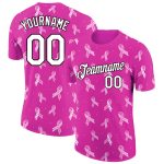 Personalized 3D Pink Ribbon Breast Cancer Awareness Deep Pink T-Shirt for Women Personalized Deep Pink White-Black 3D Pink