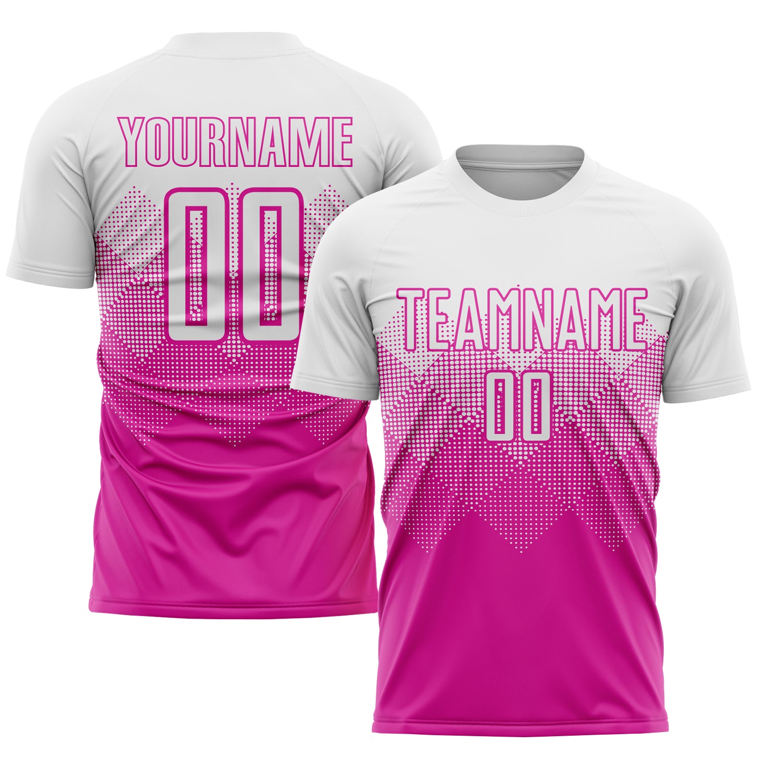 Personalized Deep Pink White Soccer Jersey - Custom Sublimation Uniform Personalized Deep Pink White Sublimation Soccer Uniform