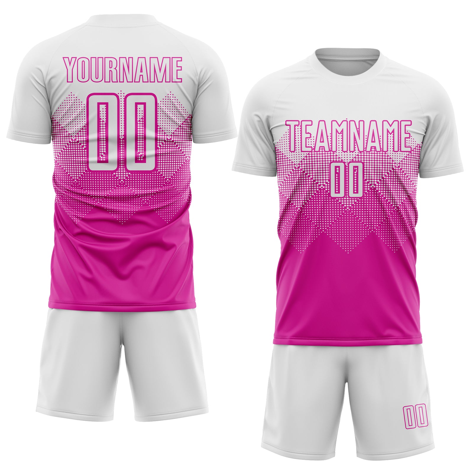 Personalized Deep Pink White Soccer Jersey - Custom Sublimation Uniform Personalized Deep Pink White Sublimation Soccer Uniform - Image 2