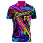 Deep Pink Yellow-Royal 3D Abstract Colorful Psychedelic Golf Polo Shirt, Personalized Fluid Art Design Personalized Deep