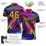 Deep Pink Yellow-Royal 3D Abstract Colorful Psychedelic Golf Polo Shirt, Personalized Fluid Art Design Personalized Deep