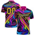 Deep Pink Yellow-Royal 3D Abstract Colorful Psychedelic Golf Polo Shirt, Personalized Fluid Art Design Personalized Deep